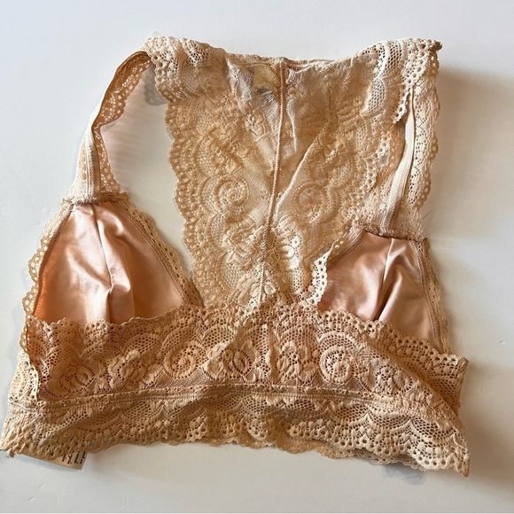 Alya Lace Bralette Tan Cream Nude Small Deep V Plunge - Picture 3 of 4